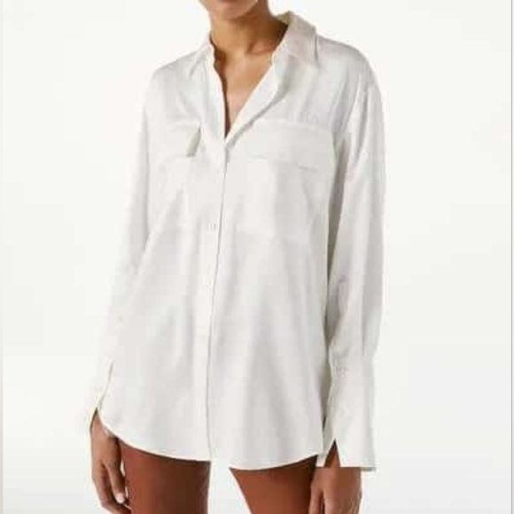 $348 NWT FRAME Washable Silk Boyfriend Shirt In Offwhite Size Small OVERSIZED - Picture 2 of 4